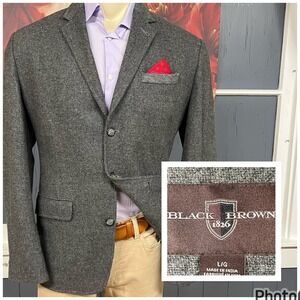 Black Brown 1826 Knit Blazer Sport Coat Mens Sz Large (42R) Wool Nylon Gray